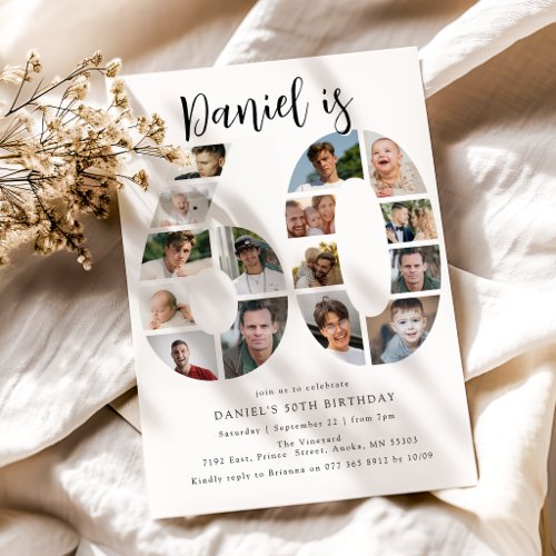 Number 60 Photo Co|lage 60th Birthday Party Invitation
