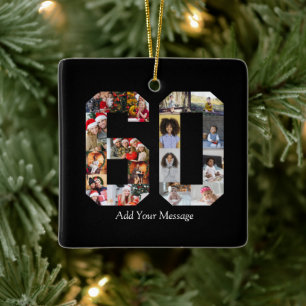 Number 60 Photo Collage Ceramic Ornament