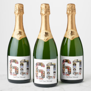Number 60 Photo Collage Sparkling Wine Label