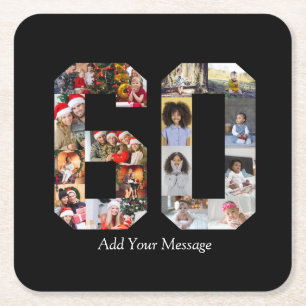 Number 60 Photo Collage Square Paper Coaster