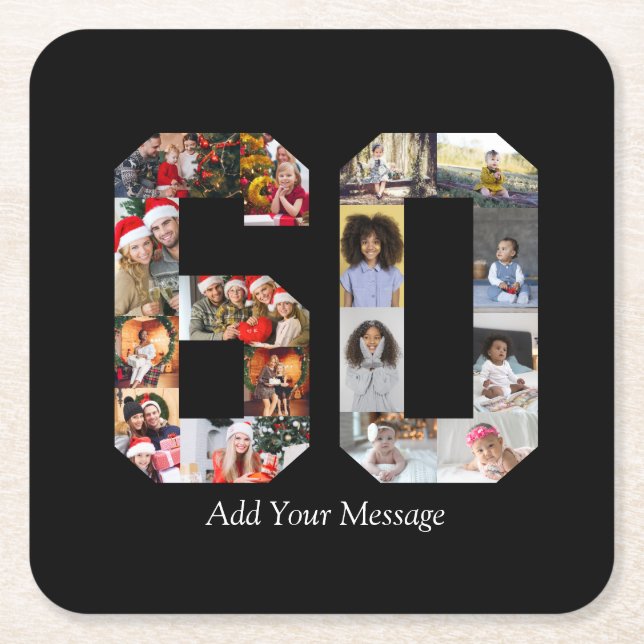 Number 60 Photo Collage Square Paper Coaster (Front)