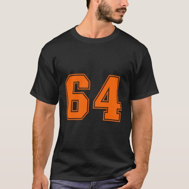Number 64 Orange Sports Jersey Lucky Number T-Shirt (Front)
