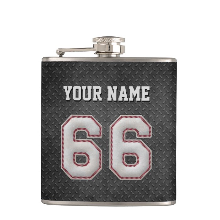 Number 66 Baseball Stitches with Black Metal Look Hip Flasks