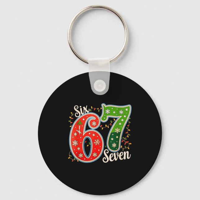 Number 67 Funny Six Seven 6 7 Meme Christmas Light Keychain (Front)