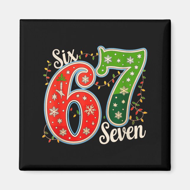 Number 67 Funny Six Seven 6 7 Meme Christmas Light Magnet (Front)