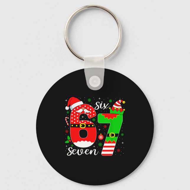 Number 67 Matching Six Seven 6 7 Meme 6-7 Christma Keychain (Front)