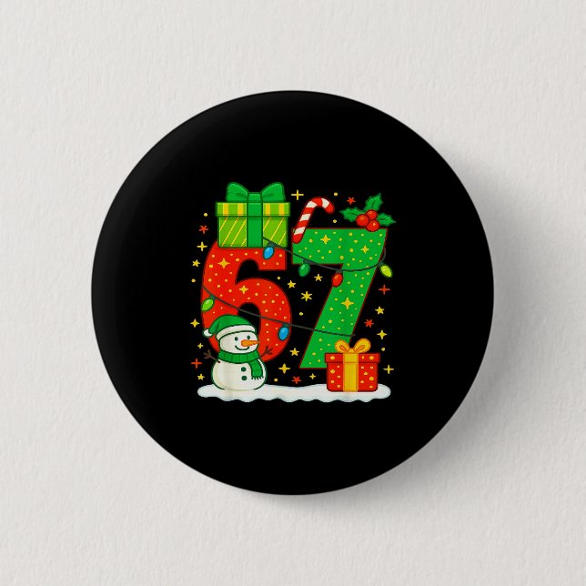 Number 67 Meme Matching Christmas Couple 67 Six Se Button (Front)