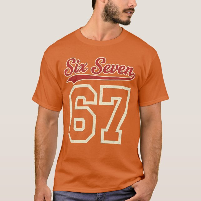 Number 67 Numbered Six Seven Baseball Jersey Style T-Shirt (Front)