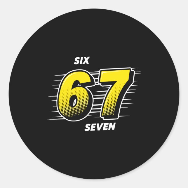 Number 67 Six And Seven P Art Comic Style Yellow M Classic Round Sticker (Front)