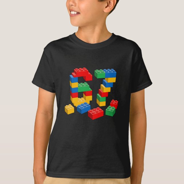 Number 67 Six Seven Meme Blocks Brick Birthday Bui T-Shirt (Front)
