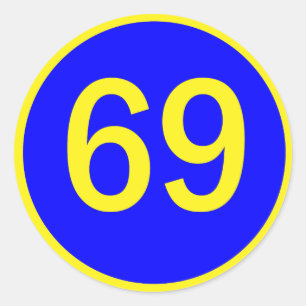 number, 69, in a circle classic round sticker