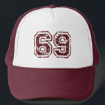 Number 69 trucker hat<br><div class="desc">Number 69 t-shirt,  with a distressed effect.</div>