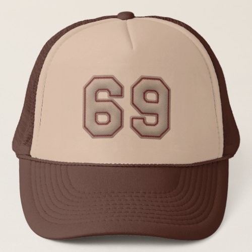 Number 69 with Cool Baseball Stitches Look Trucker Hat