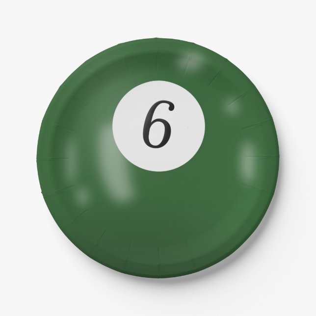 Number 6 billiard ball paper plates (Front)