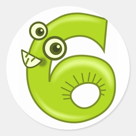 Number 6 classic round sticker