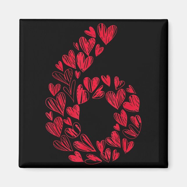 Number 6 - Cute Six Seven Hearts Matching 67 Valen Magnet (Front)