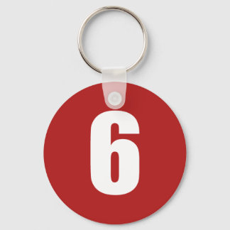 Number 6 in white on red button keychain