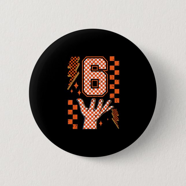 Number 6 Matching 67 Meme Checkered Halloween Cost Button (Front)