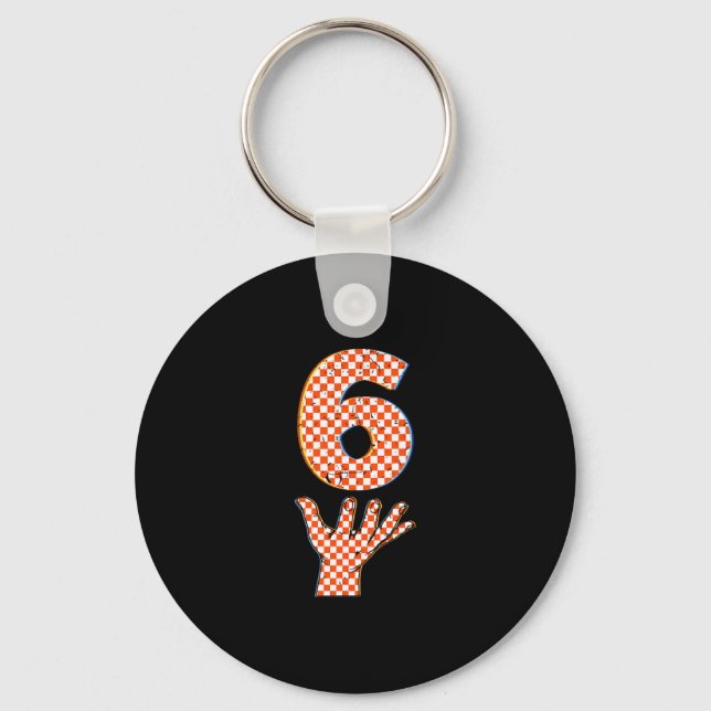 Number 6 Matching 67 Meme Checkered Halloween Cost Keychain (Front)