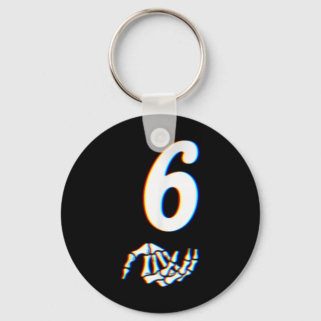 Number 6 Matching 67 Meme Skeleton Hand Halloween  Keychain (Front)