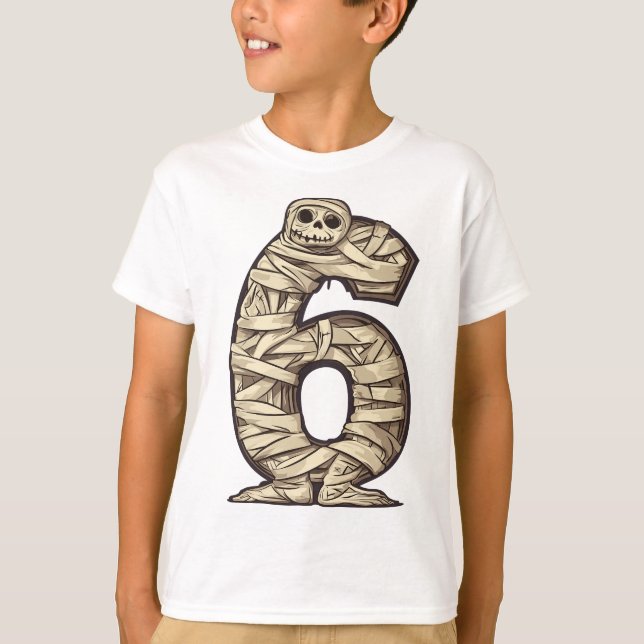 Number 6 Mummy Halloween Theme 6 Year Old Kids T-Shirt (Front)