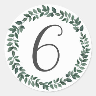 Number 6 Six Monogram Minimalist Botanical Wreath Classic Round Sticker