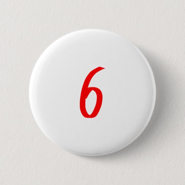 Number 6 six red color pinback button (Front)