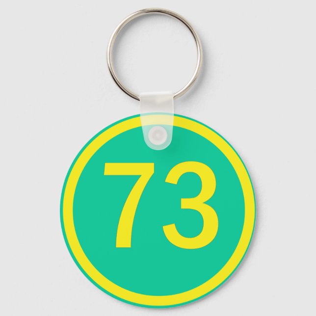number, 73,  in a circle keychain (Front)