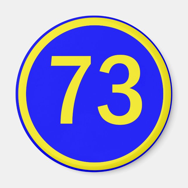 number, 73,  in a circle magnet (Front)