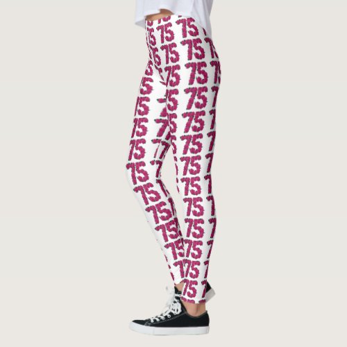 Number 75 leggings 75th birthday cute pink roses