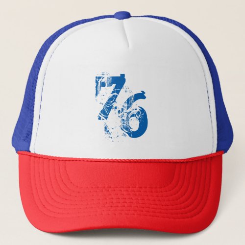 number_76 design red white blue colors USA America Trucker Hat