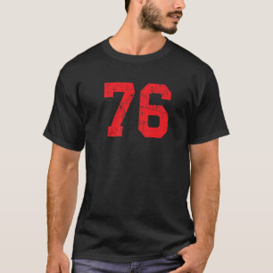 Number #76 Sports Jersey Red Distressed Vintage Lu T-Shirt