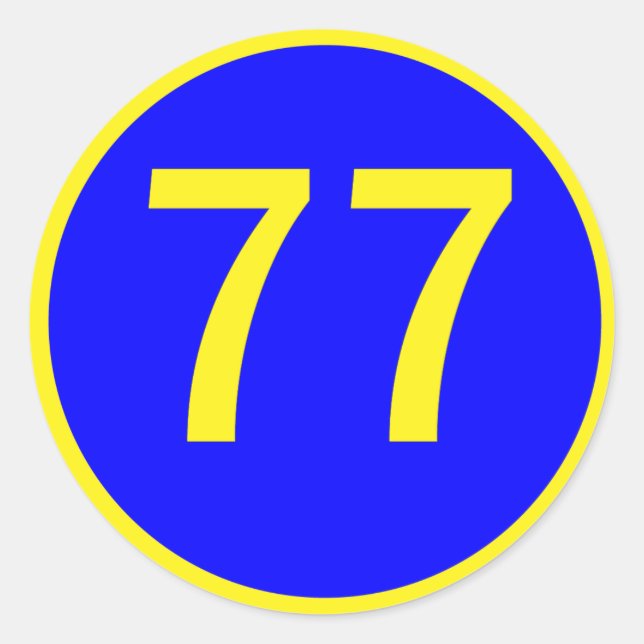 number, 77,  in a circle classic round sticker (Front)