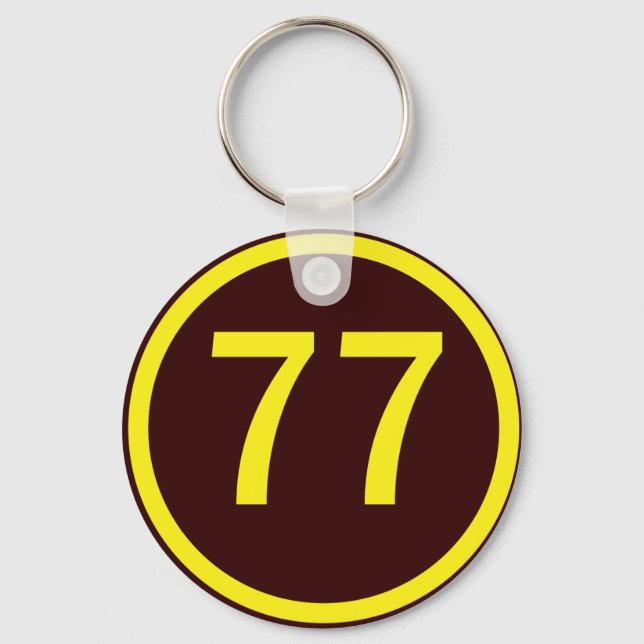 number, 77,  in a circle keychain (Front)