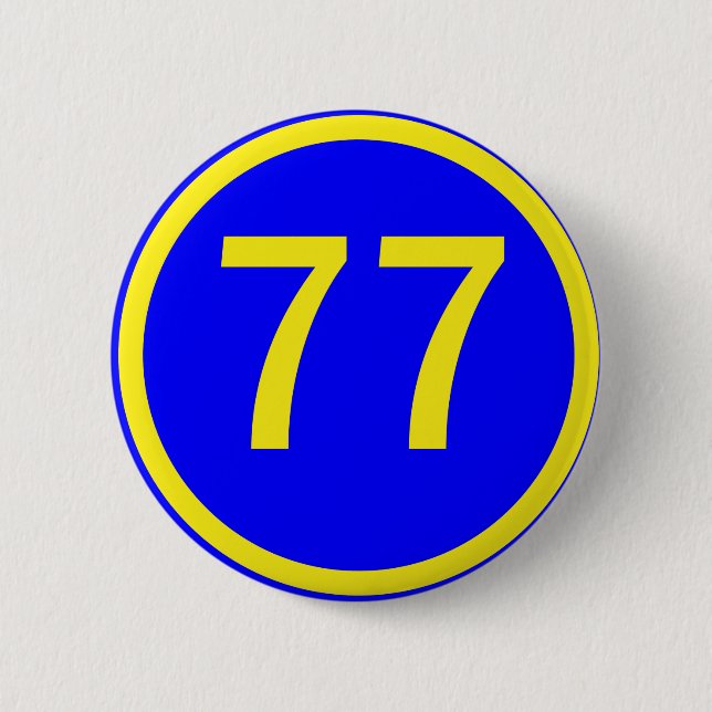 number, 77,  in a circle pinback button (Front)