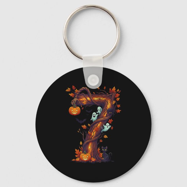 Number 7 67 Meme Halloween Pumpkin Costume Matchin Keychain (Front)