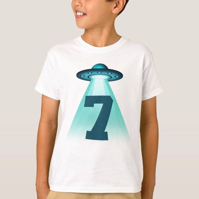 Number 7 Abduction UFO Alien Theme 7 Year Old Boys T-Shirt (Front)