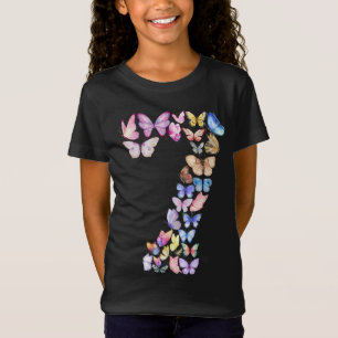 Number 7 Butterflies Theme 7 Year Old Girls Kids T-Shirt