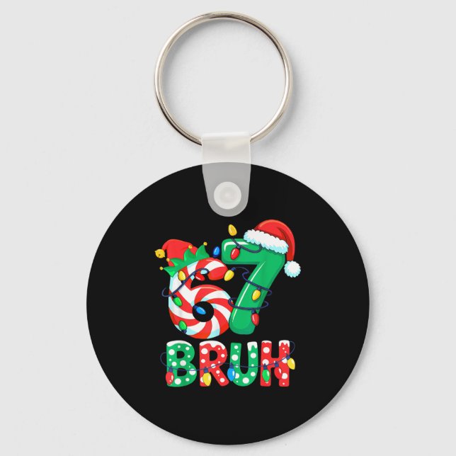 Number 7 Funny Meme Saying 6 7 Six Seven Christmas Keychain (Front)