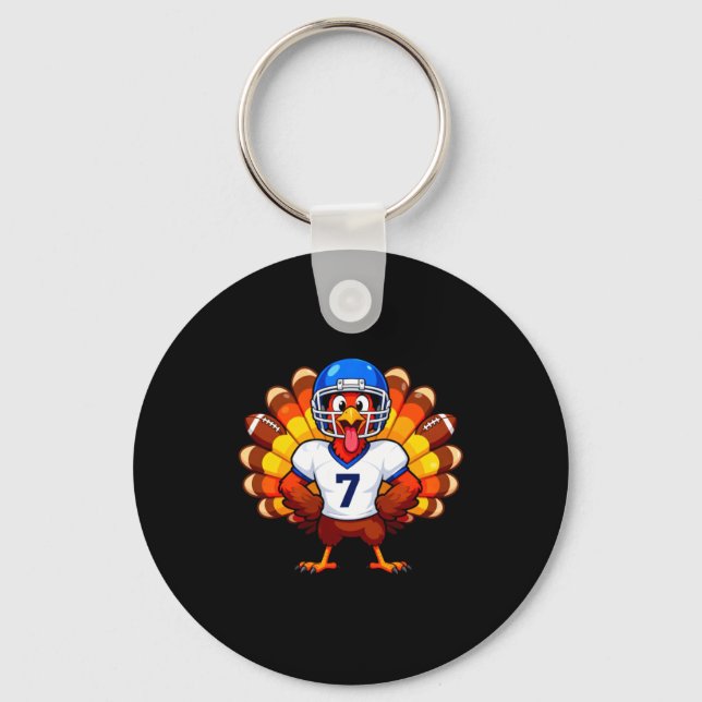 Number 7 Funny Thanksgiving Football Turkey Men Wo Keychain (Front)
