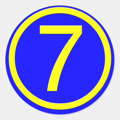 number 7 in a circle, blue background classic round sticker | Zazzle