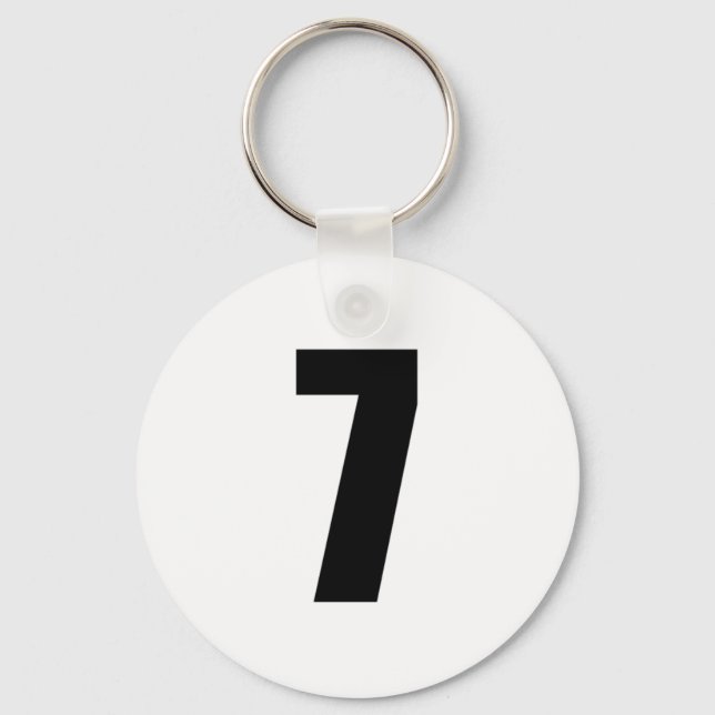 number 7 in black on white button keychain (Front)