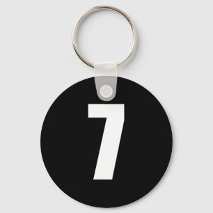 number 7 in white on black button keychain