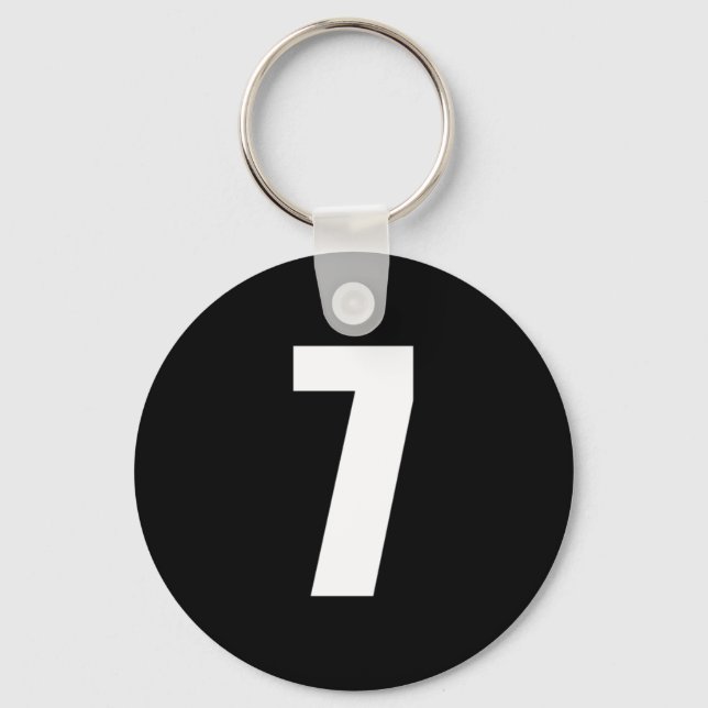 number 7 in white on black button keychain (Front)