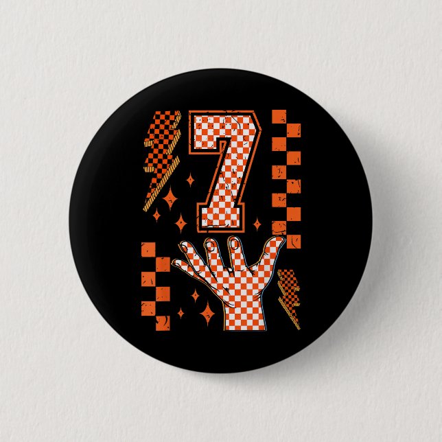 Number 7 Matching 67 Meme Checkered Halloween Cost Button (Front)