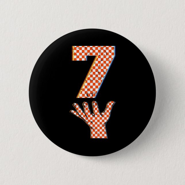 Number 7 Matching 67 Meme Checkered Halloween Cost Button (Front)