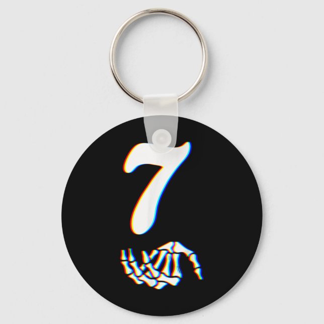 Number 7 Matching 67 Meme Skeleton Hand Halloween  Keychain (Front)