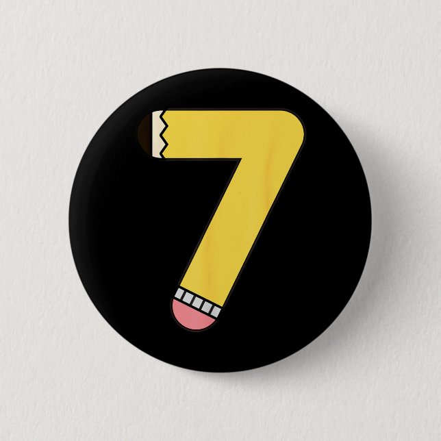 Number 7 Pencil Back to School 7th Birthday Button (Front)