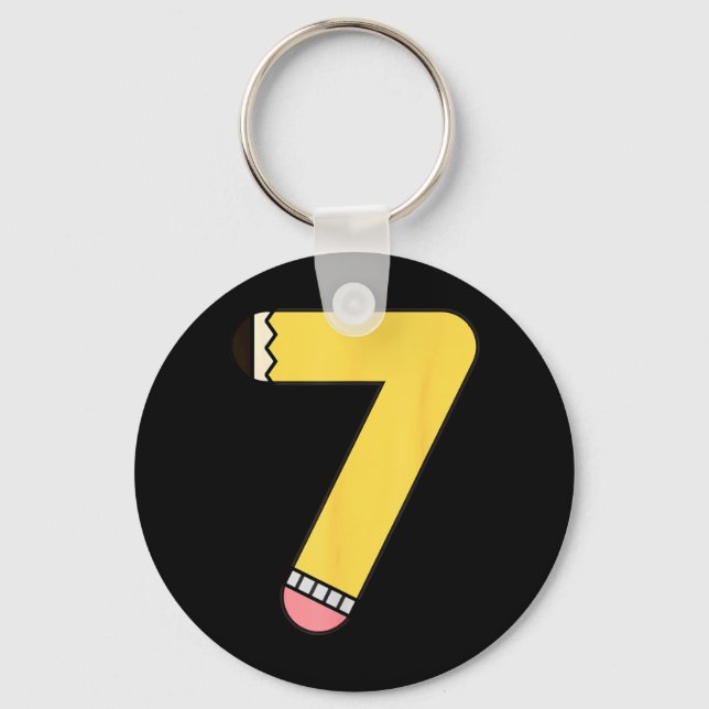 Number 7 Pencil Back to School 7th Birthday Keychain (Front)