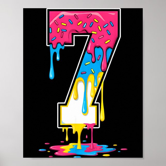 Number 7 Team Srts Ice Cream Drip Matching Varsity Poster (Front)